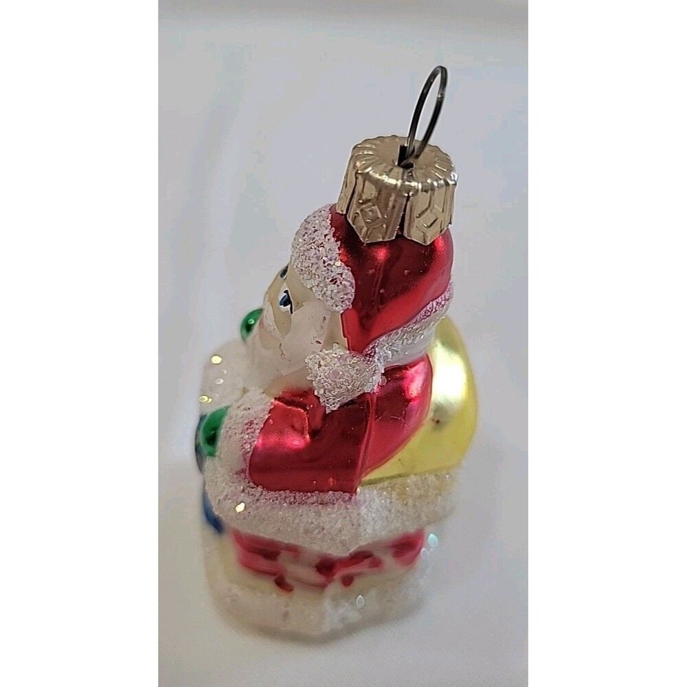 Vintage Hand Blown and Painted Glass Mica Mini Santa Christmas Ornament 2.5” - Picture 4 of 10